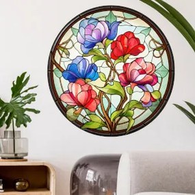 Autocolante redondo - Vitral Art Nouveau com flores românticas