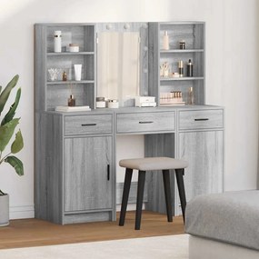 Conjunto de Mesa de Maquilhagem 3 Peças vidaXL Cinzento Sonoma em Madeira de Engenharia