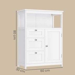 Armário de casa de banho 30 x 60 x 80 cm com 3 gavetas e prateleira ajustável Branco