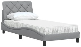 Cama com colchão 90x200 cm tecido cinzento-claro