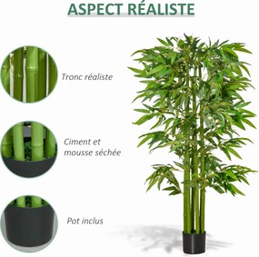 Bambu Artificial XL 1,60 m de altura, 975 folhas densas e realistas, com vaso incluído, preto e verde