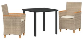 Conjunto de Jantar de Jardim de 3 Peças com Almofadas em Bege, Rattan