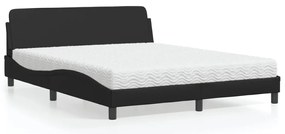 Cama com colchão 160x200 cm couro artificial preto