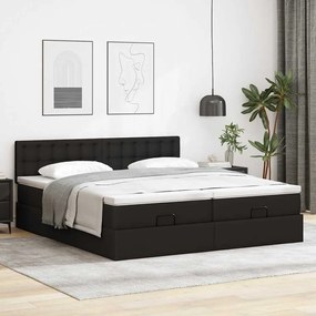 Estrutura de cama otomana com colchões pele artificial preta