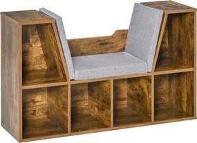 HOMCOM Estante Banco 2 em 1 com Almofadas de Assento Estante em Cubo 6 Compartimentos Abertos 102x30x61 cm Castanho Rústico | Aosom Portugal