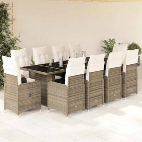 vidaXL 11 pcs conjunto de bistrô p/ jardim c/ almofadões vime PE bege