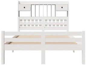 Cama com estante sem colchão 135x190 cm pinho maciço branco
