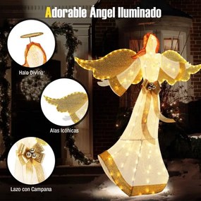 Anjo de Natal 160 cm Decoração de Natal iluminada Figura de Natal com asas em forma de auréola 180 luzes LED brancas quentes para estacas e fitas exte