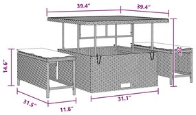 Conjunto de Sofá de Jardim com 11 Peças e Almofadas Pretas em Rattan d