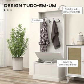 Móvel de Entrada com Cabide, Banco e Arrumação Branco Moderno 71,5x39,5x170 cm Branco vintage