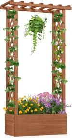 Floreira elevada em madeira de abeto com treliça 78 x 36 x 152 cm, tampa suspensa, 2 orifícios de drenagem e 2 painéis para jardim, terraço ou pátio c