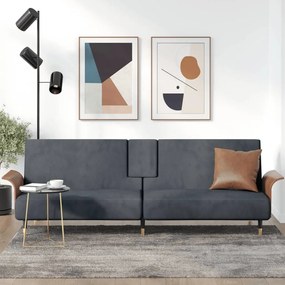 vidaXL Sofá-cama com suportes para copos veludo cinzento-escuro
