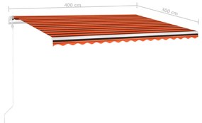 Toldo retrátil manual com luzes LED 4x3 m laranja e castanho