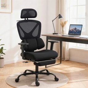 Cadeira de escritório ergonómica, cadeira de escritório com apoio lombar dinâmico e adaptável, 73 x 75 x 120-128 cm, preta
