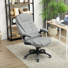 Cadeira de escritório com função de massagem e aquecimento, altura ajustável, encosto reclinável e comando à distância, cinzenta