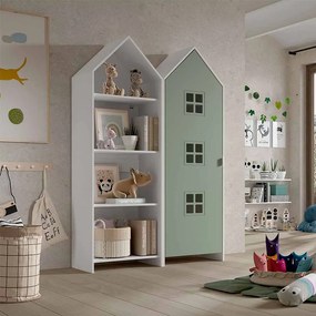Conjunto 1 armario Guarda Roupa infantil + estante infantil coleção CASAMI Branco e Verde