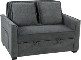 HOMCOM Sofá-Cama 2 Lugares 3 em 1 com Encosto Ajustável Bolsos Laterais 2 Almofadas para Sala Cinzento Escuro | Aosom Portugal