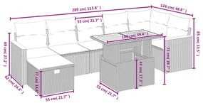 8 pcs conjunto de sofás p/ jardim com almofadões vime PE bege