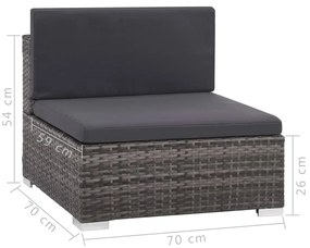 8 pcs conjunto lounge de jardim c/ almofadões vime PE cinzento