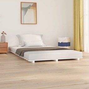 Estrutura de Cama com Estrado - Branco - 140x200 cm - Madeira de Pinho