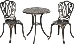Outsunny Conjunto de Jardim 2 Lugares 2 cadeiras + Mesa Redonda estilo charme retrô em fundição de alumínio, bronze | Aosom Portugal