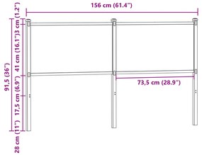 Cabeceira de cama 150 cm derivados madeira/aço carvalho fumado