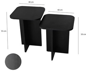 Conjunto de Mesas de Apoio Blues – Preto – 40x50x40 cm &amp; 40x55x40 cm