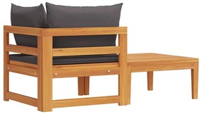 2 pcs conj. lounge de jardim c/ almofadões cinza-escuro acácia