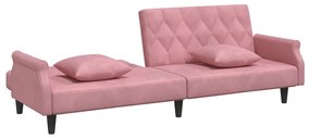 Sofá-cama com apoio de braços veludo rosa