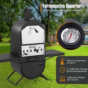 Forno de pizza a lenha para exterior com cobertura de tecido Oxford, termómetro de grelhador para churrasco e campismo