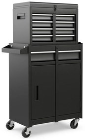 Armário de armazenamento de ferramentas de alta capacidade com rodas com trava - preto e vermelho