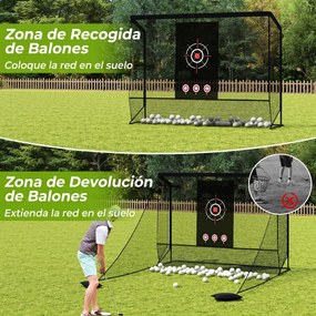 Rede de treino de golfe com redes laterais amovíveis, tecido branco e saco de transporte portátil para uso interior e exterior, 305 x 326 x 225 cm