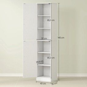 Armário de casa de banho tipo coluna com 2 portas e 4 prateleiras ajustáveis, 40 x 35 x 180 cm, branco