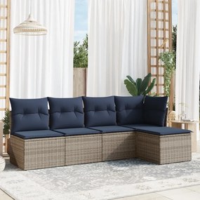 vidaXL 5 pcs conjunto sofás p/ jardim c/ almofadões vime PE cinzento
