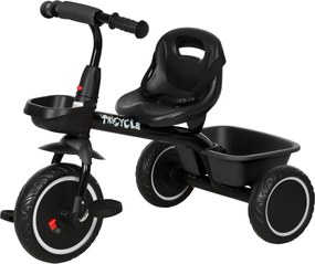 Triciclo evolutivo para crianças com assento ajustável, pedais, 2 cestos e cinto de segurança, para crianças dos 2 aos 5 anos, preto