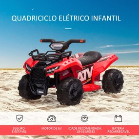 Quadriciclo Elétrico para Crianças de 18-36 Meses Veículo Elétrico a Bateria 6V Infantil com Faróis LED Velocidade 2km/h 66x44x42cm Vermelho