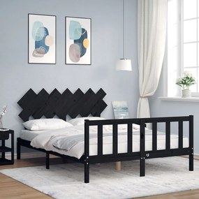 vidaXL Estrutura de cama com cabeceira 140x190 cm madeira maciça preto