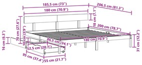 Cama sem colchão 180x200 cm madeira de pinho maciça branco