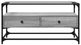 Móvel de TV c/ tampo de vidro derivados madeira cinzento sonoma