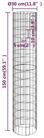 Canteiro elevado/cesto gabião circular 3pcs Ø30x150cm aço galv.