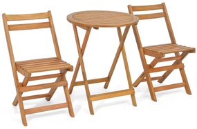 Conjunto de Mesa Redonda e 2 Cadeiras Dobráveis em Madeira de Acácia Mesa e Cadeiras de Interior para Pátio Varanda Jardim Natural