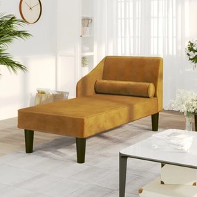 vidaXL Chaise longue com rolo veludo castanho