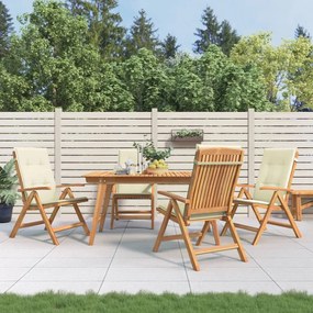 vidaXL Cadeiras de jardim reclináveis c/ almofadões 4 pcs teca maciça