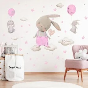 Autocolantes para bebé menina - Coelhinhos de aguarela em cor-de-rosa