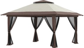 Outsunny Tenda Dobrável Pop-Up 3,9x3,9 m Tenda de Jardim com Altura Ajustável Proteção UV50+ Rede Mosquiteira Bege e Castanho | Aosom Portugal