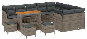 Conjunto de Sofás para o Jardim de 13 Peças com Almofadas Cinza Rattan