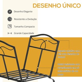 Suporte para Lenha Metálico Porta Lenha Exterior e Interior com Grade e Base Elevada Carga Máxima 40kg 47x30x38cm Preto