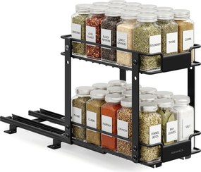 Prateleira extensível para especiarias cozinha em aço com 2 níveis Preto