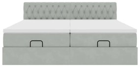 Estrutura cama otomana colchões 160x200cm veludo cinzento claro