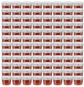 vidaXL Frascos de vidro com tampas prateadas 96 pcs 110 ml